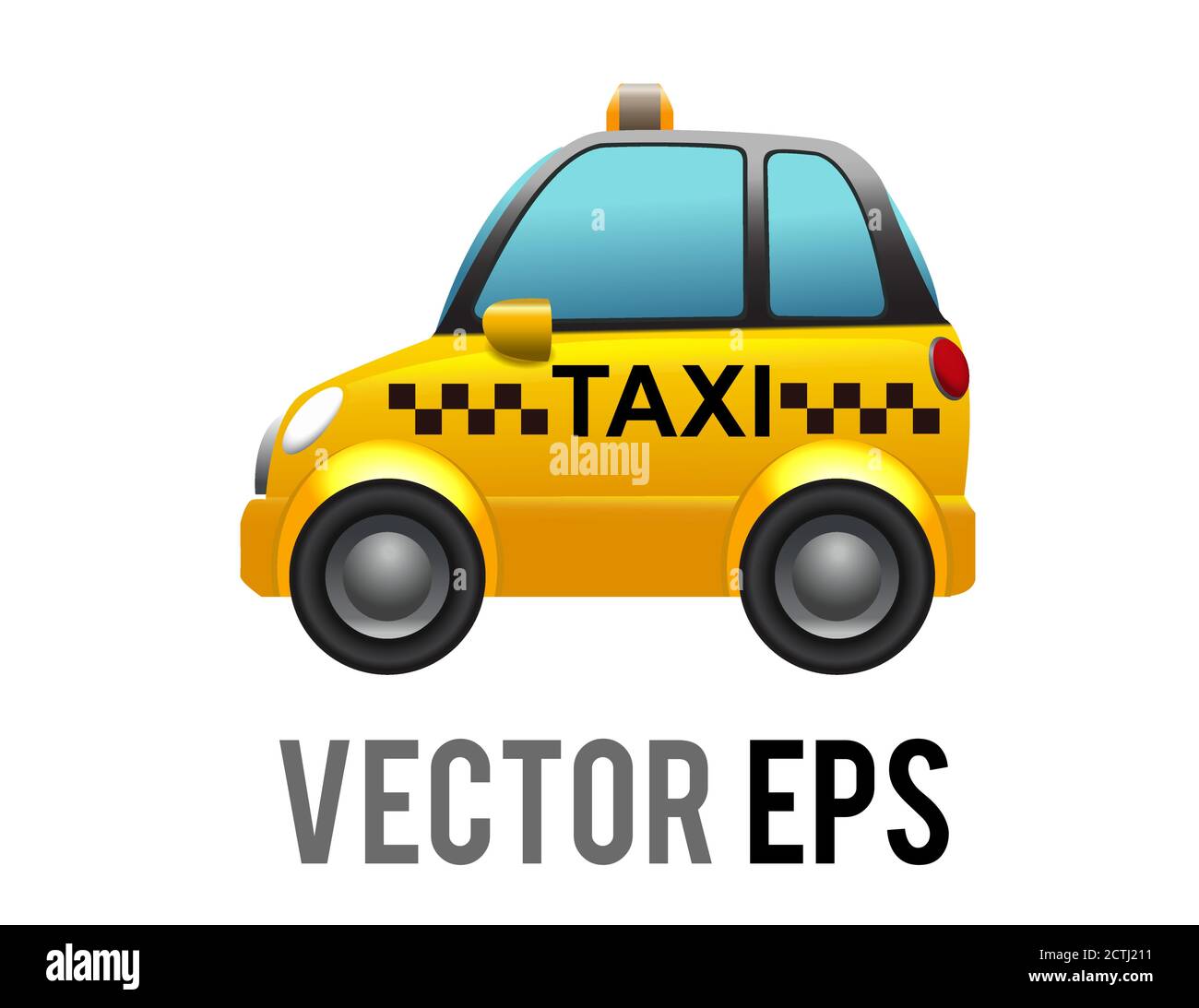 The isolated vector side of yellowcab city taxi car icon with gradient blue window Stock Vector