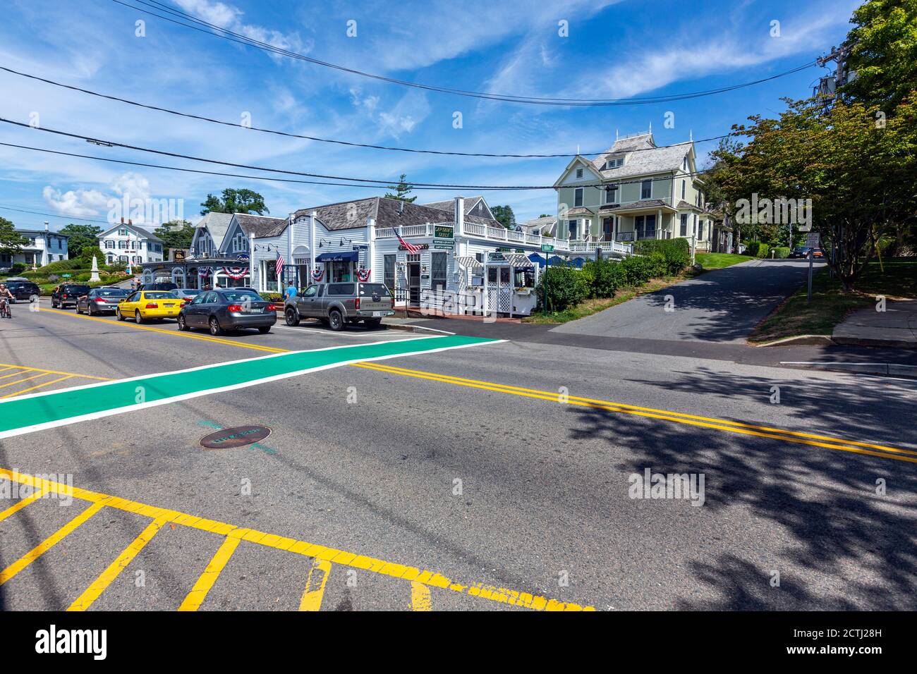 Green painted Pedestrian crossing, Main St, Chatham, Massachusetts, USA