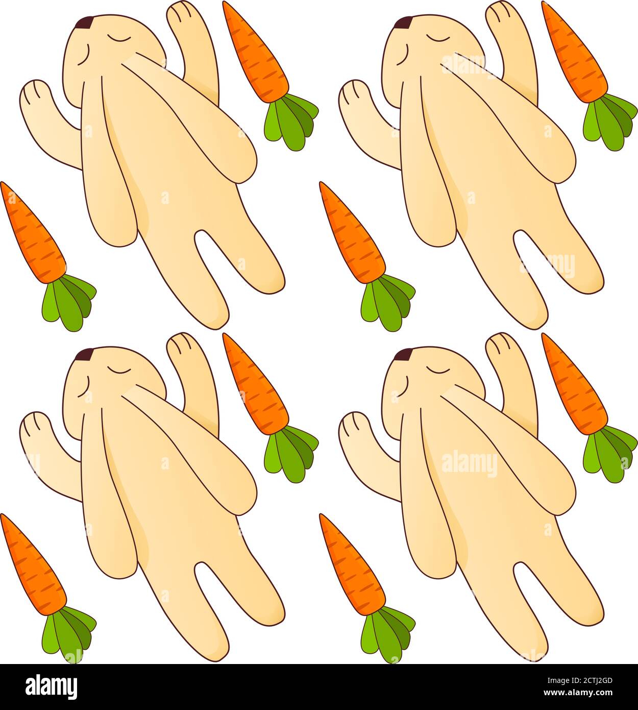 Seamless pattern with carrots and rabbits. An ornament for the press on fabric and packing paper. Stock Vector