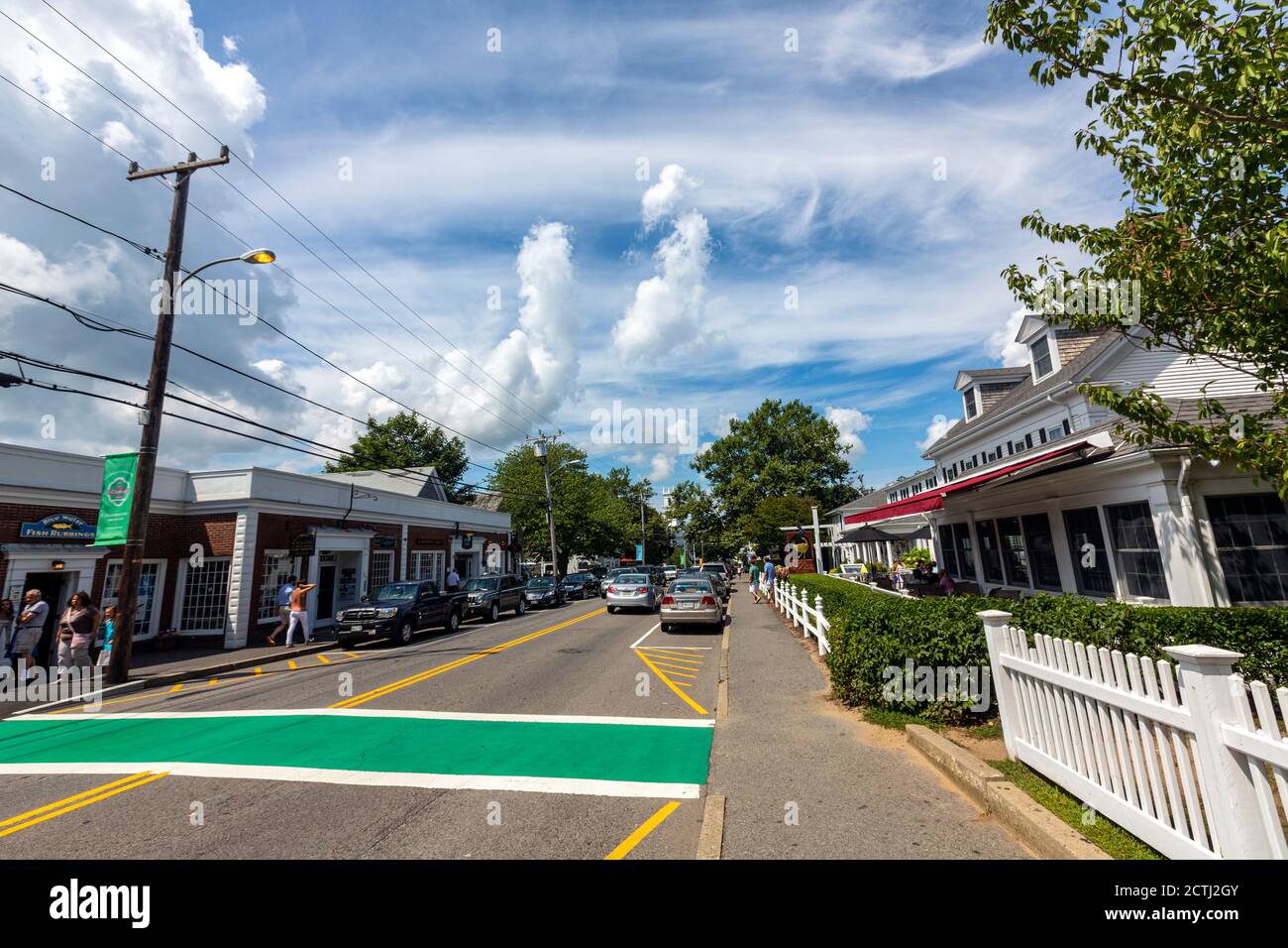 Green painted Pedestrian crossing, Main St, Chatham, Massachusetts, USA