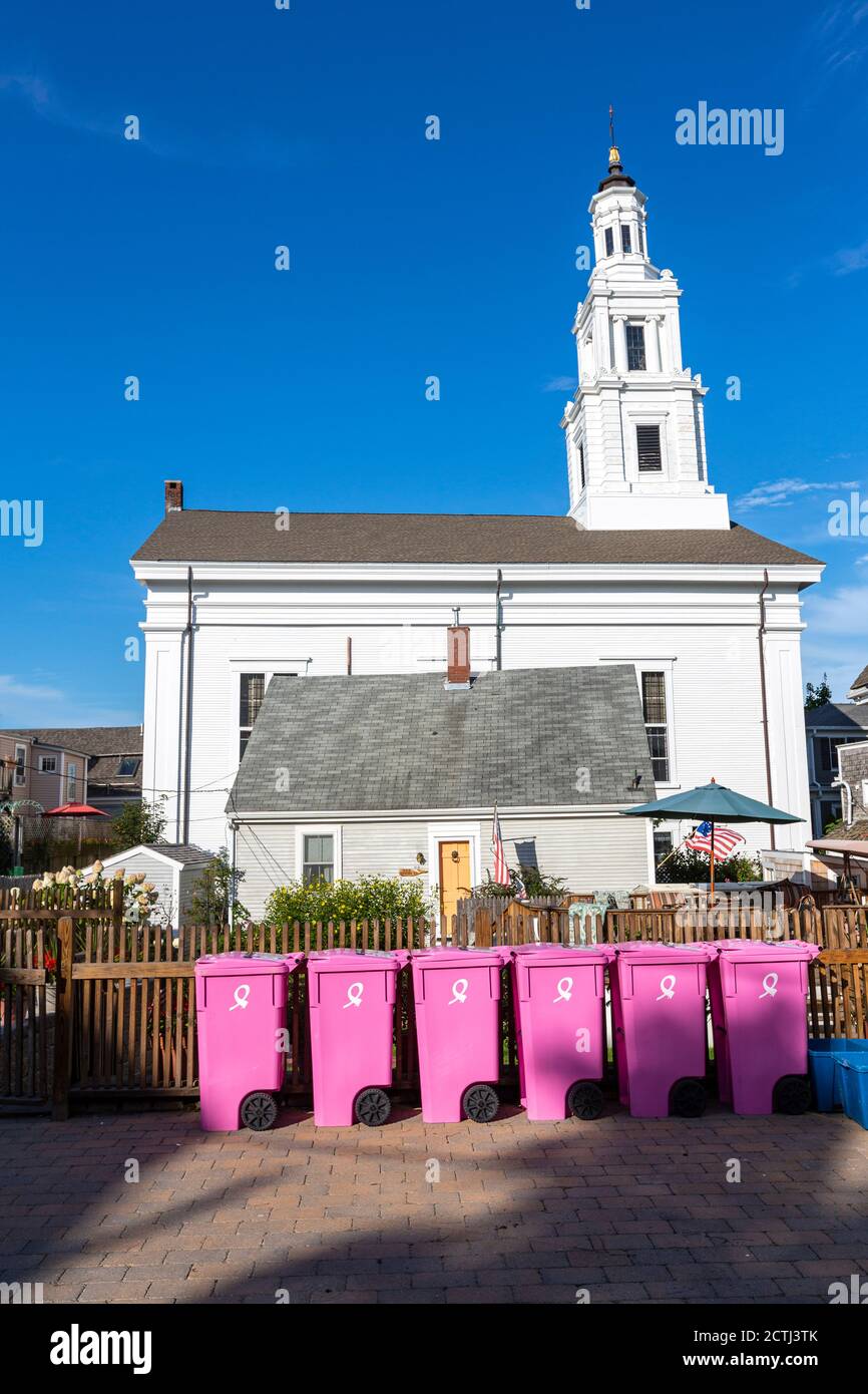 Pink recycling wheelie bins, Provincetown, Massachusetts, USA Stock Photo Alamy