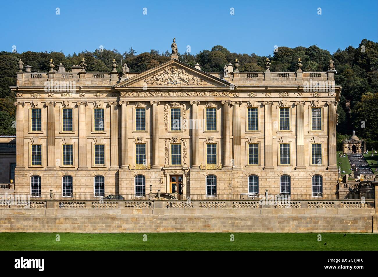 Close up of the Western face of Chatsworth House at Chatsworth, Derbyshire, UK on 13 september 2020 Stock Photo