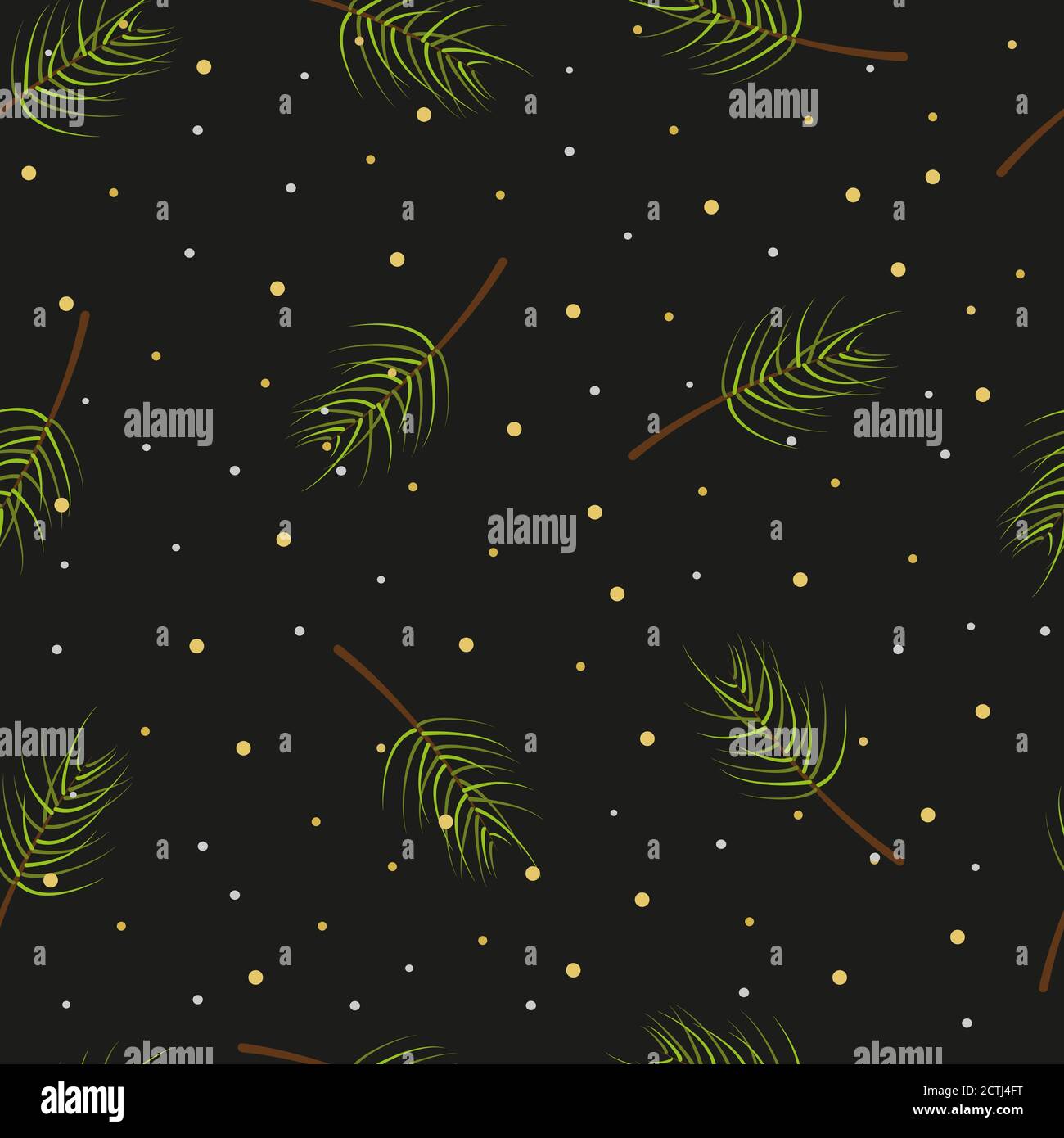 Christmas tree branches seamless pattern on black background, vector ...