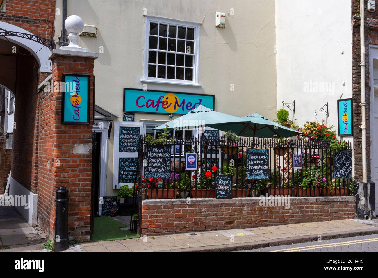The Cafe Med restaurant on Trinity Street, Colchester, Essex, UK. Stock Photo