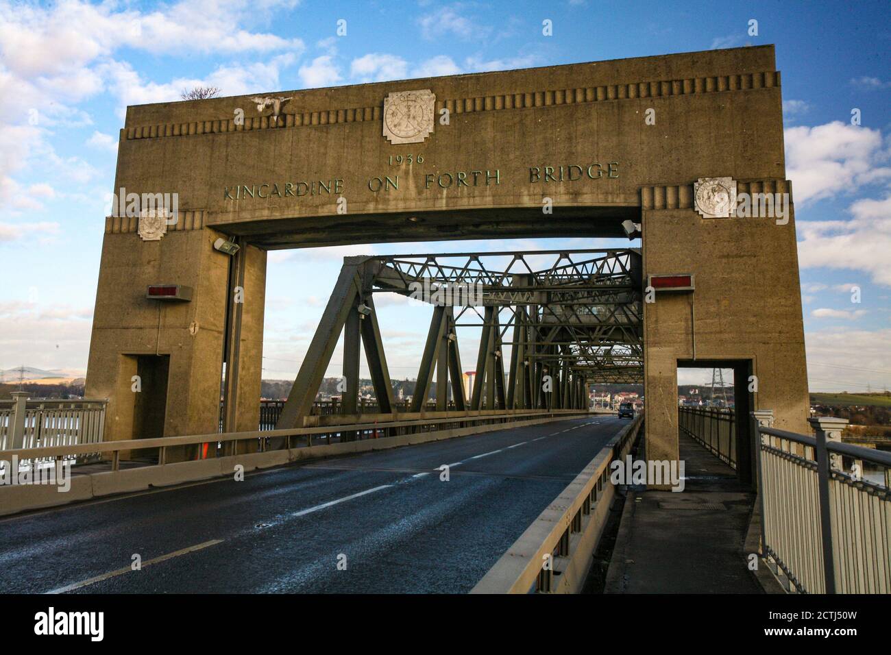 The town of Kincardine and its iconic bridge. Stock Photo