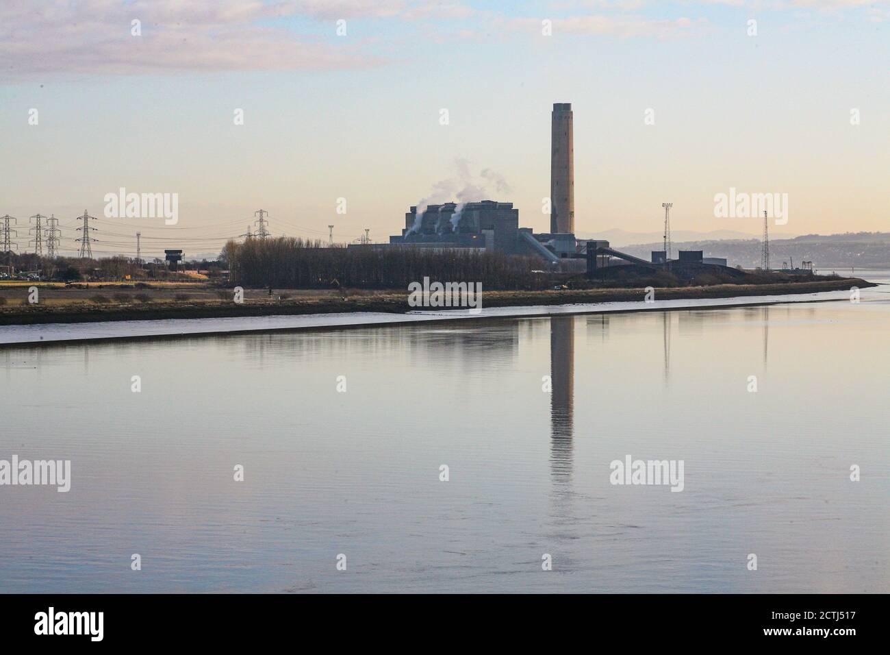The view of Longannet Power Station form Kincardine's iconic bridge. Stock Photo