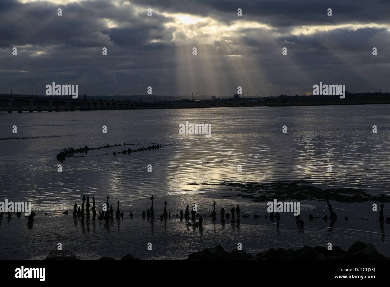 View of the Forth estuary from near Kincardine. Stock Photo