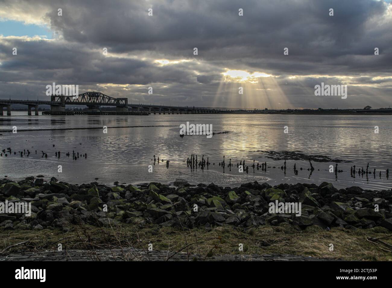 View of the Forth estuary from near Kincardine. Stock Photo