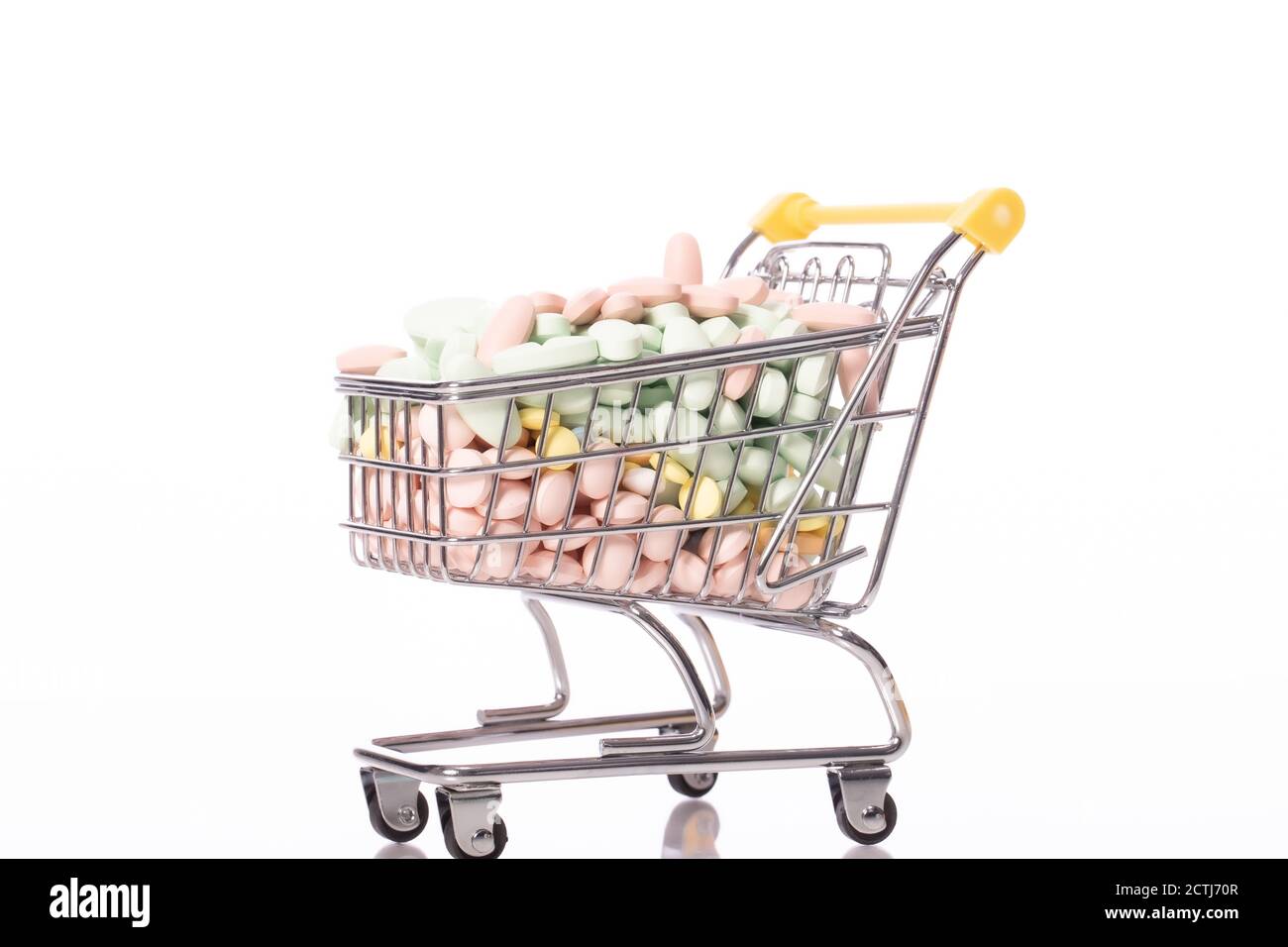 supermarket cart full of colorful drugs. Drug, pills, medicine