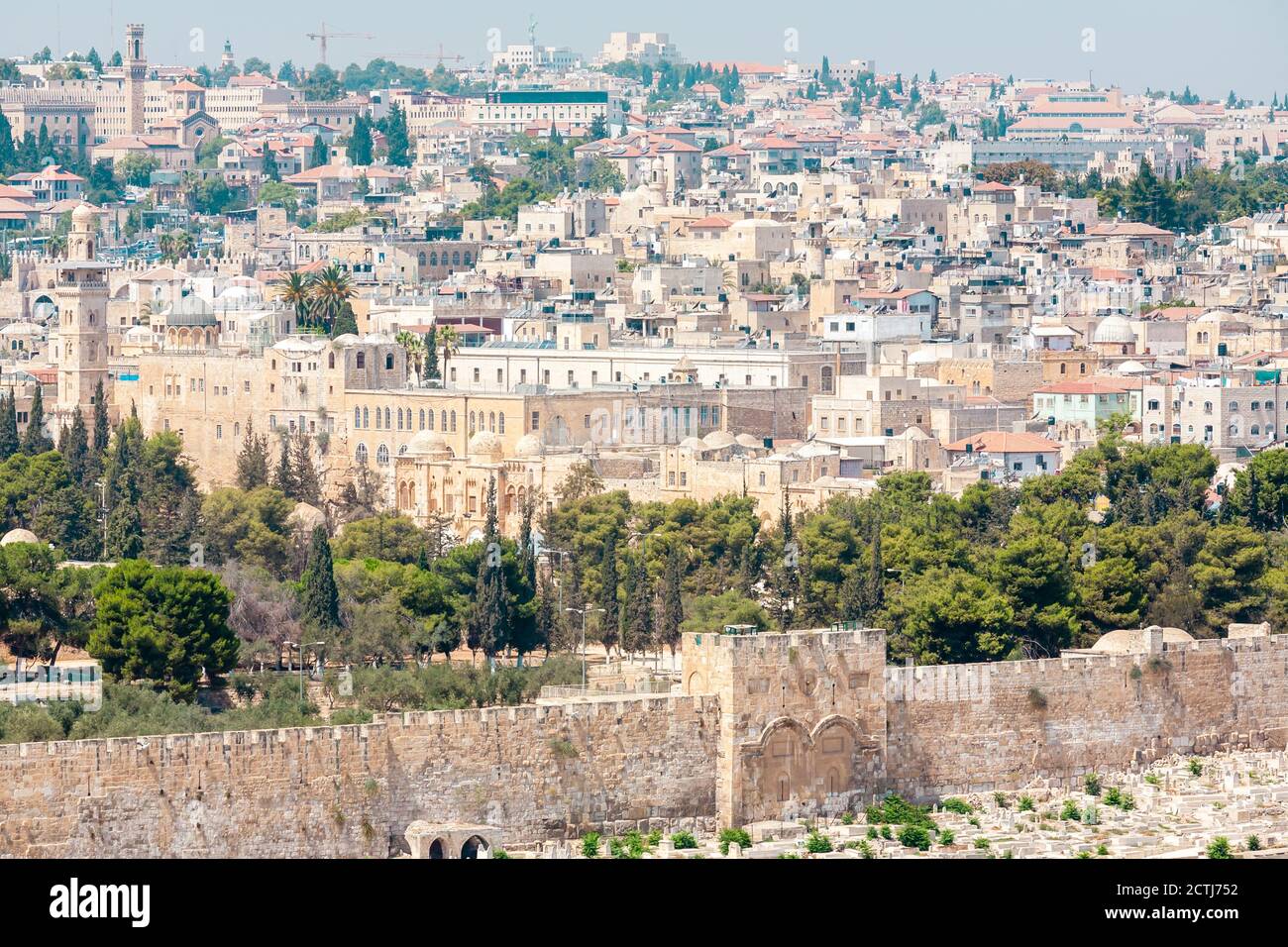 View of Jerusalem old city and old wall from the Mount of Olives ...