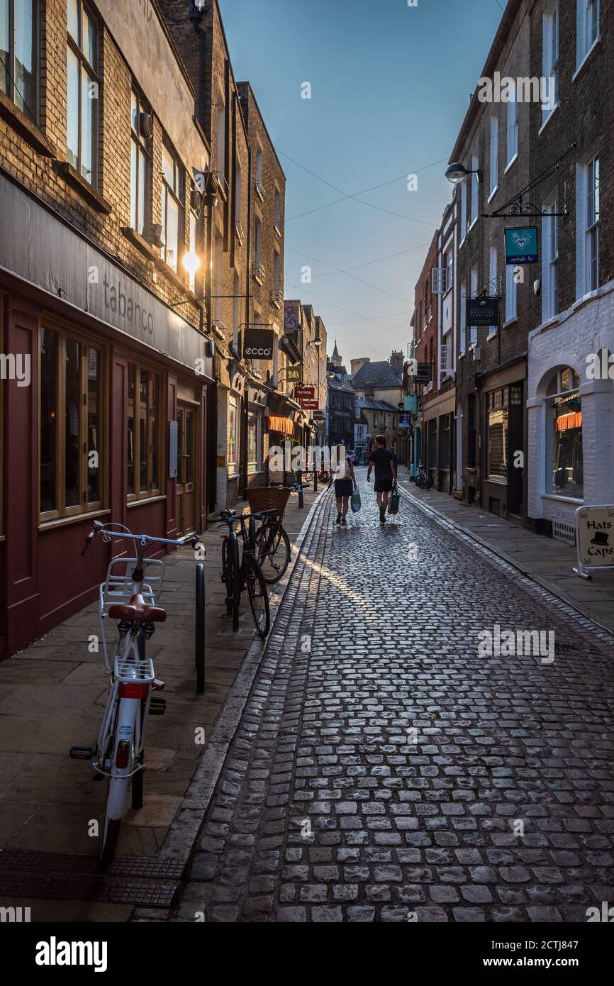 Cambridge Shopping - Green Street Cambridge in the late evening sunlight. Stock Photo