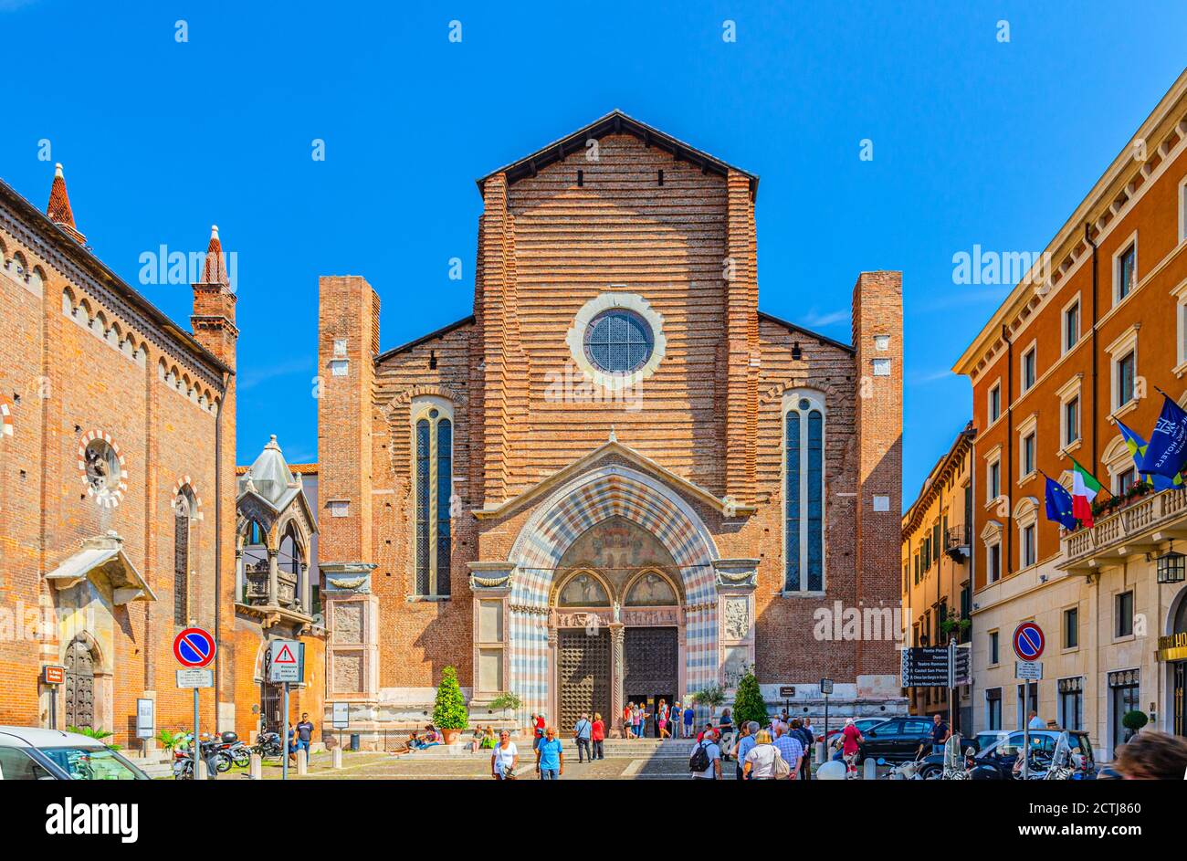 Verona, Italy, September 12, 2019: Basilica di Santa Anastasia catholic church of Dominican Order in Piazza Santa Anastasia square, Gothic style building in historical city centre Citta Antica Stock Photo