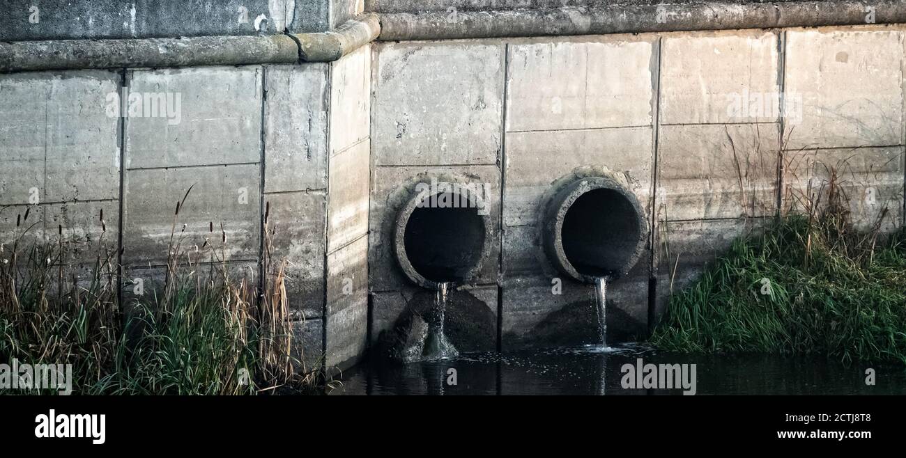 Gutter. Water runoff from a street spillway (water disposal, storm
