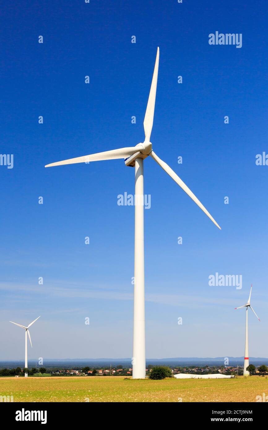 Generation of sustainable wind energy in a German wind farm near Paderborn Stock Photo