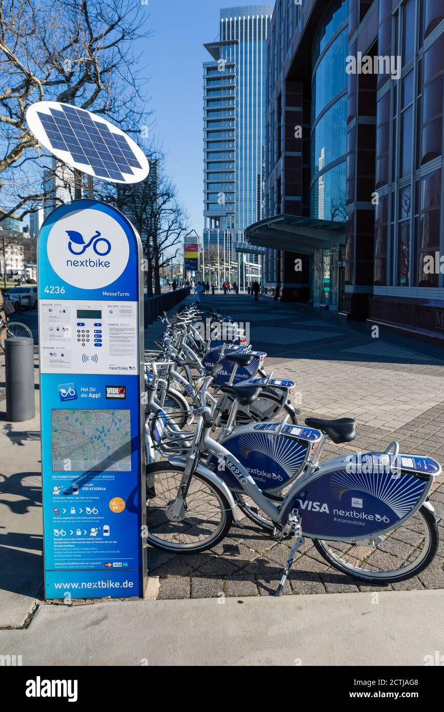 Frankfurt, Hesse, Germany A solar energy operated rental station of "nextbike", a German