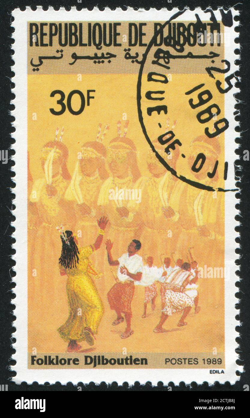 DJIBOUTI CIRCA 1989: stamp printed by Djibouti, shows Folk Dances, circa 1989 Stock Photo