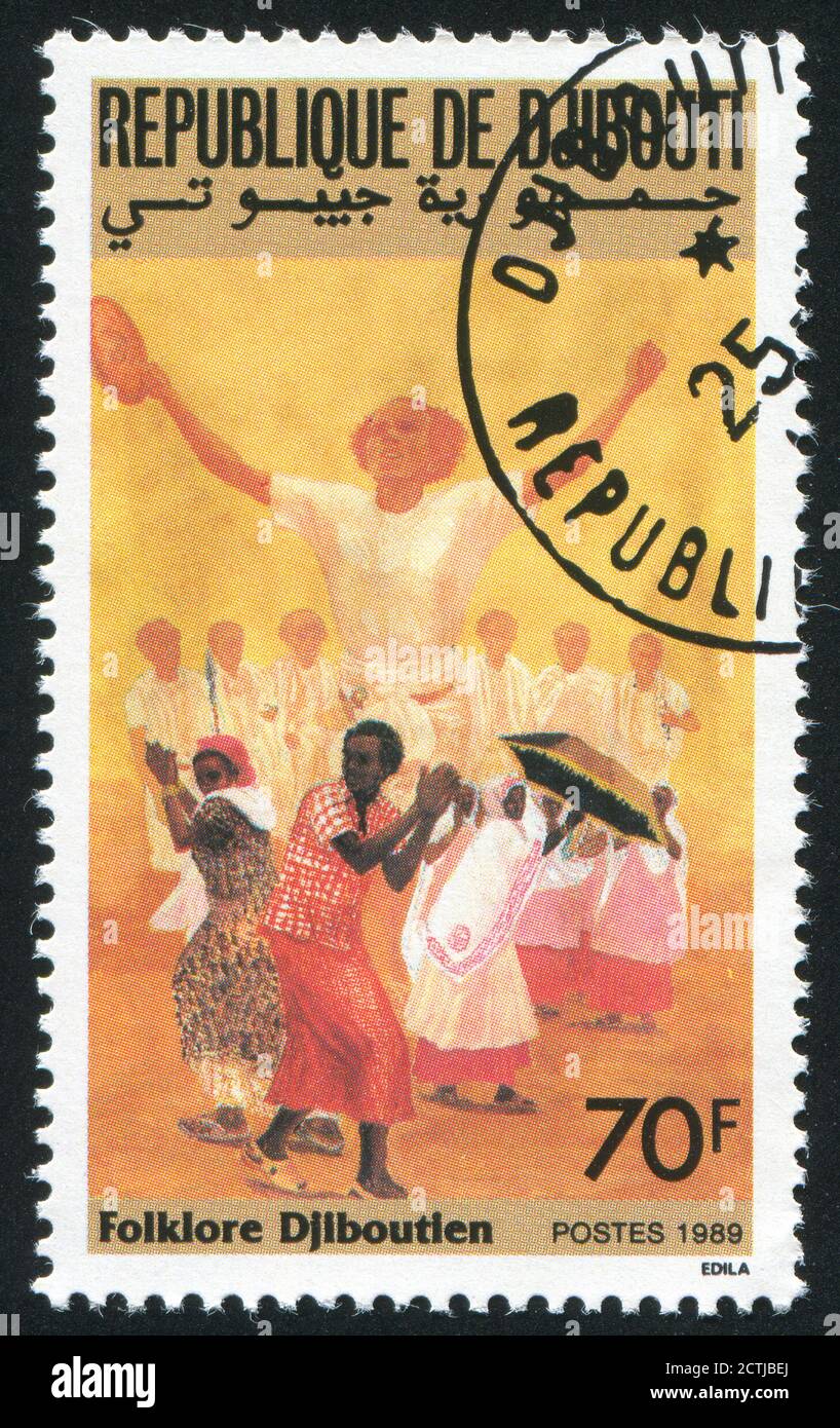 DJIBOUTI CIRCA 1989: stamp printed by Djibouti, shows Folk Dances, circa 1989 Stock Photo
