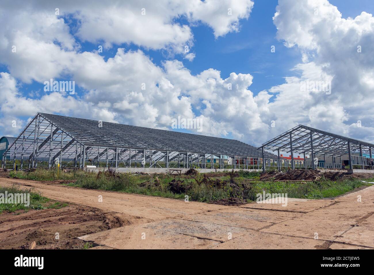Steel frame of a building under construction. The construction of the ...