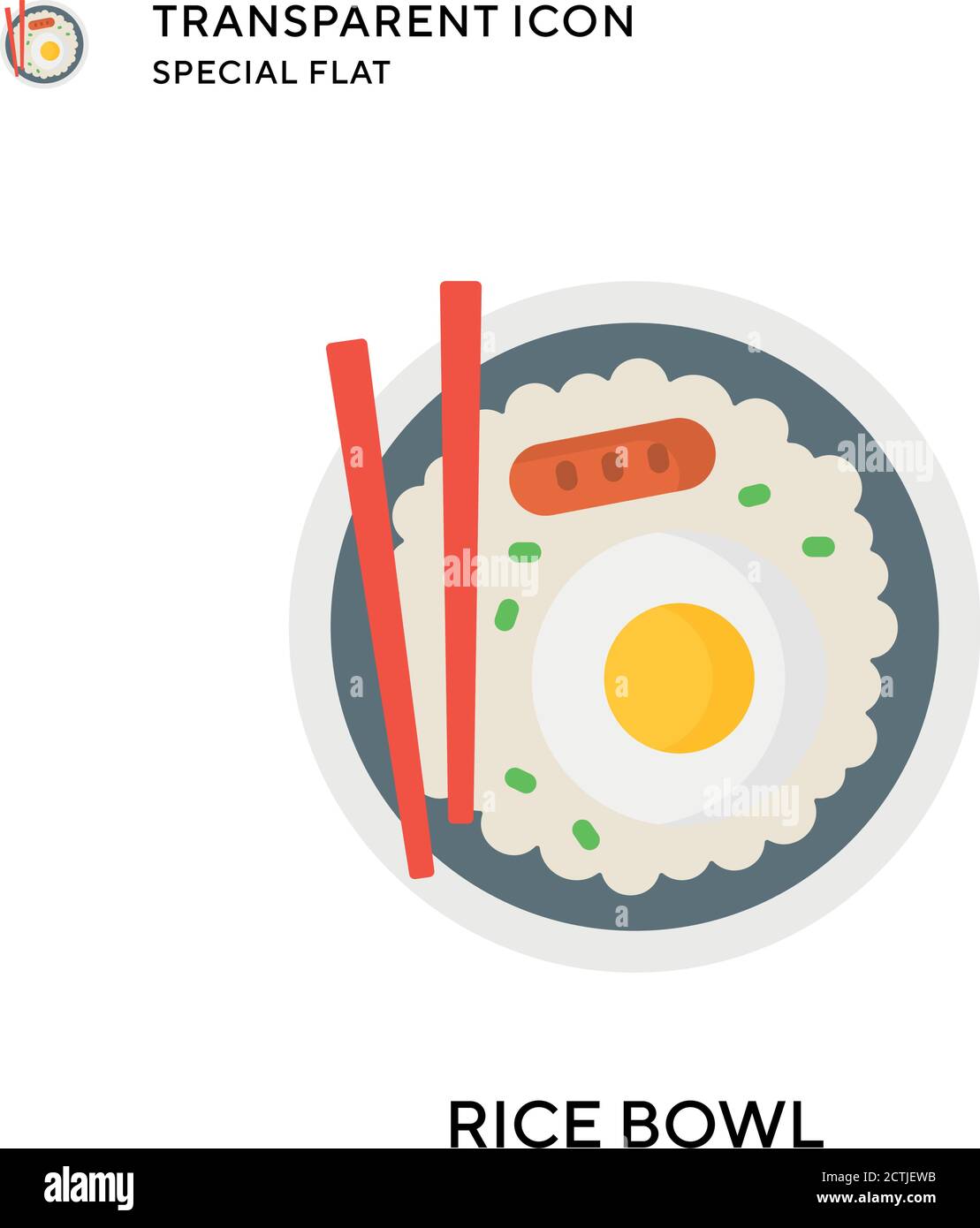 Rice bowl vector icon. Flat style illustration. EPS 10 vector. Stock Vector