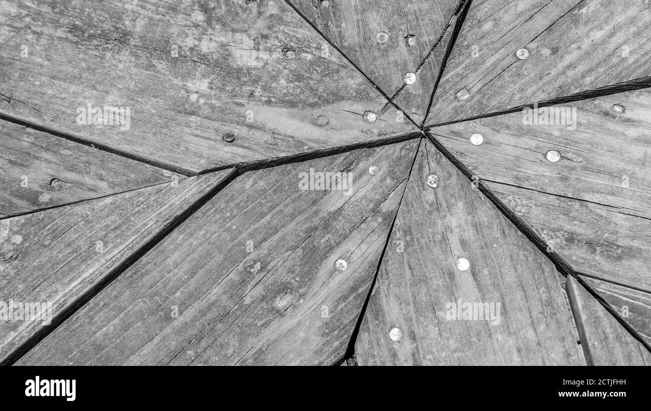 Star pattern in the wooden deck at the Davis Bayou Area of the Gulf Islands National Seashore in Ocean Springs, Mississippi Stock Photo