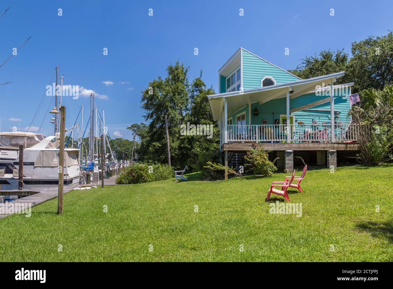 Waterfront home at the Inner Harbor at Ocean Springs, Mississippi Stock Photo