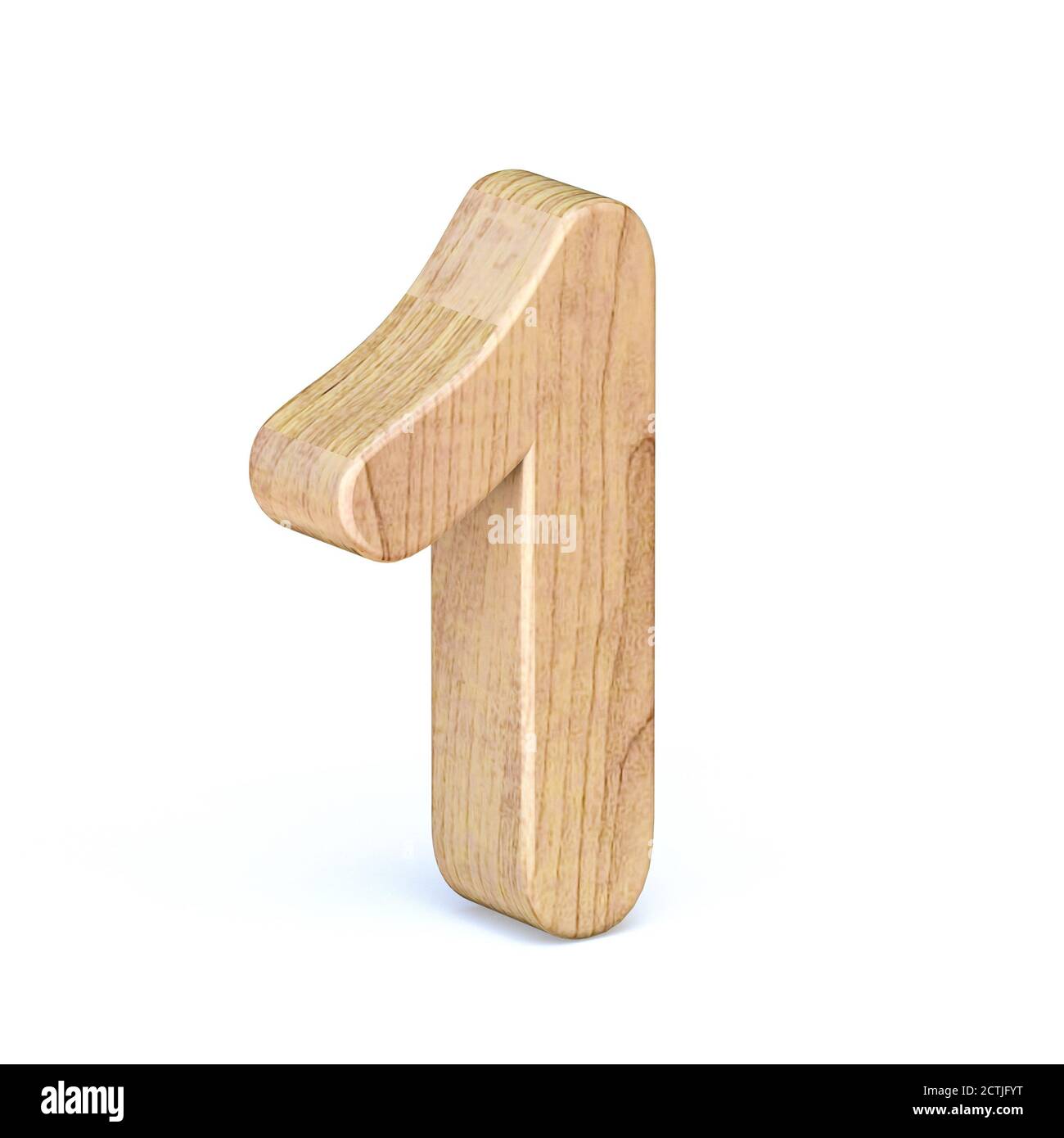 Rounded wooden font Number 1 ONE 3D render illustration isolated on ...