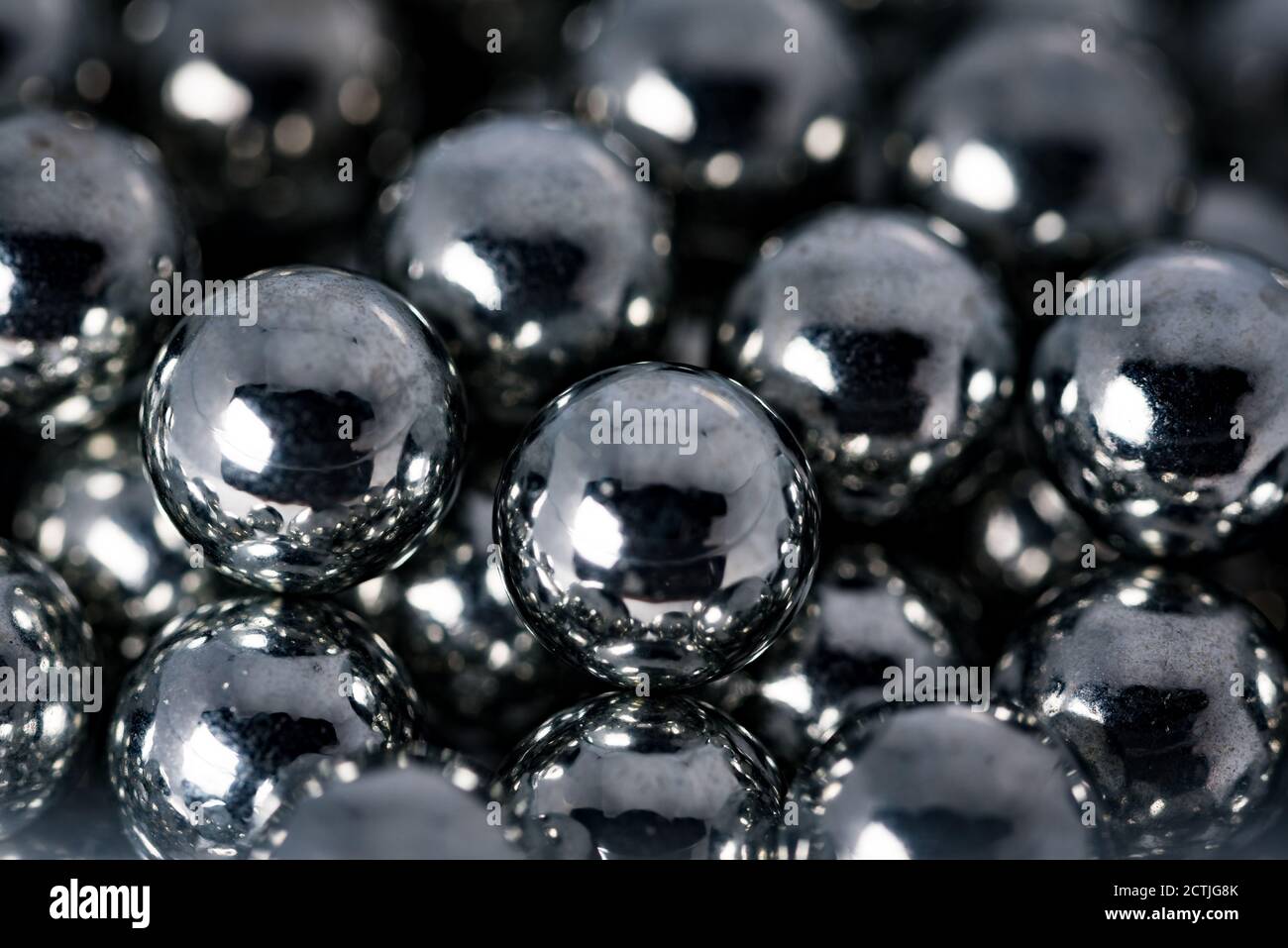Metal balls with shiny reflections. The balls are arranged next to each