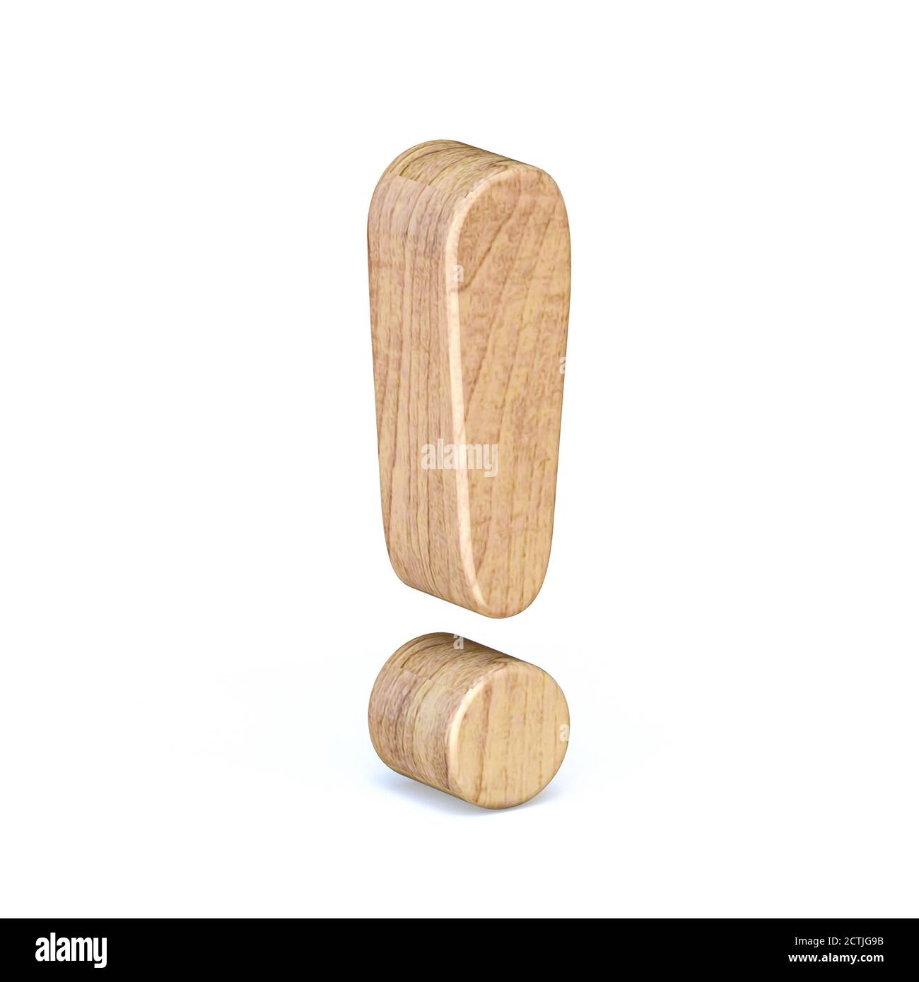 Rounded wooden font exclamation mark 3D render illustration isolated on ...
