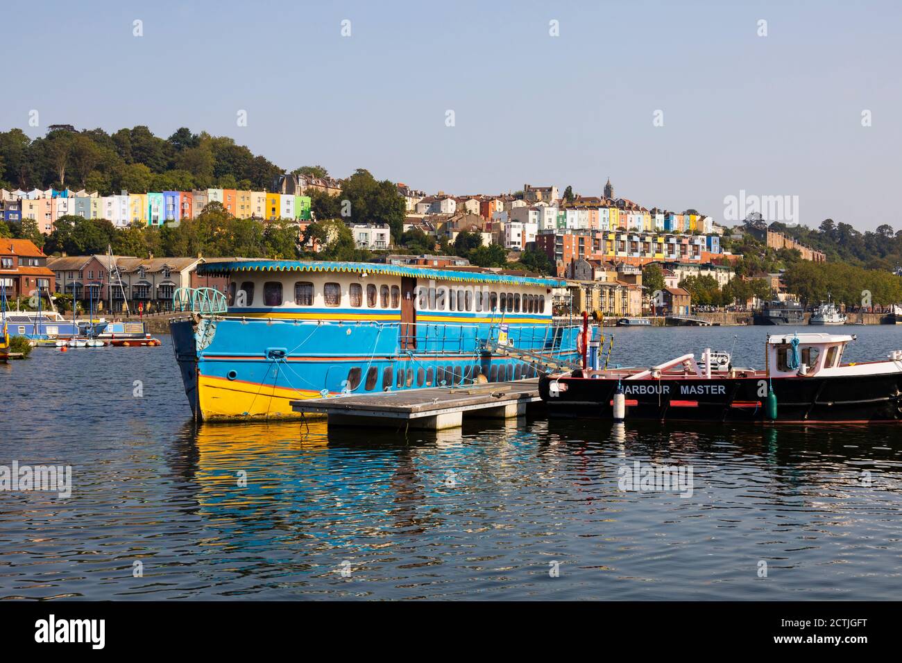 colourful boats at Underfall Yard, Floating Dock, Bristol, England. Sept 2020 Stock Photo