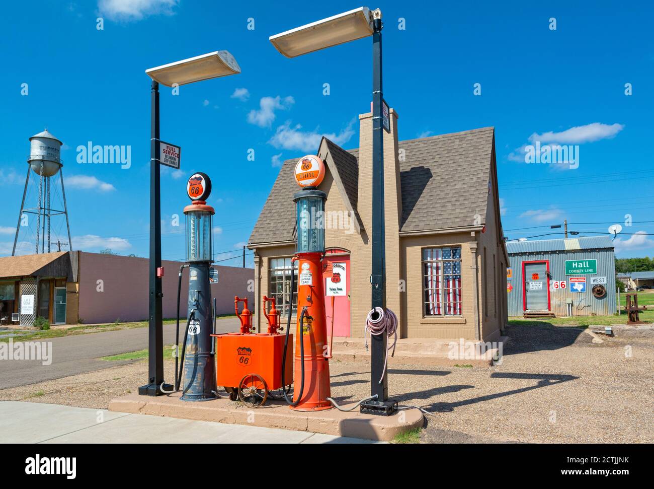 Texas, Hall County, Turkey, restored first Phillips 66 station opened in Texas 1928 Stock Photo