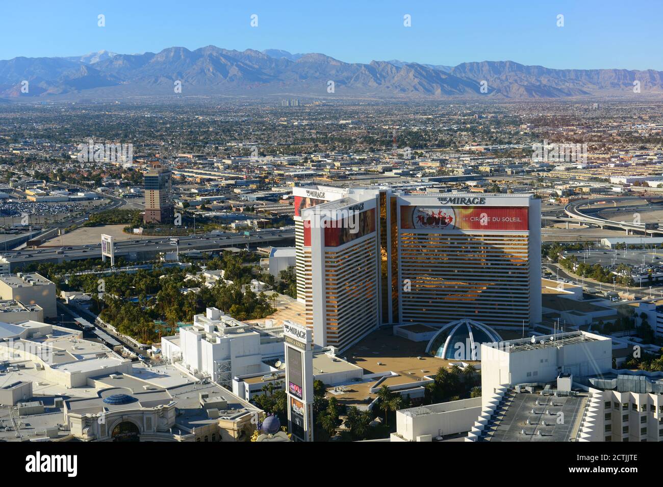 The Mirage Resort and Casino on Las Vegas Strip aerial view from the