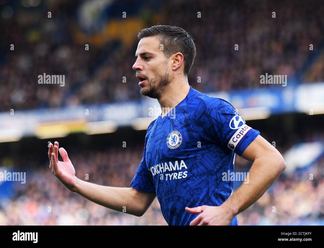 LONDON, ENGLAND - FEBRUARY 22, 2020: Cesar Azpilicueta of Chelsea pictured during the 2019/20 Premier League game between Chelsea FC and Tottenham Hotspur FC at Stamford Bridge. Stock Photo