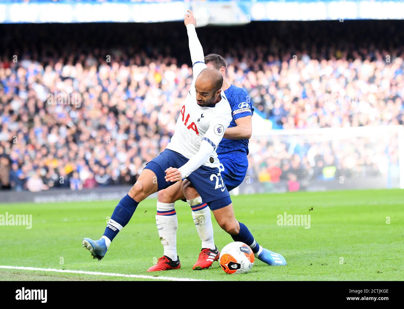 LONDON, ENGLAND - FEBRUARY 22, 2020: Lucas Moura of Tottenham pictured during the 2019/20 Premier League game between Chelsea FC and Tottenham Hotspur FC at Stamford Bridge. Stock Photo