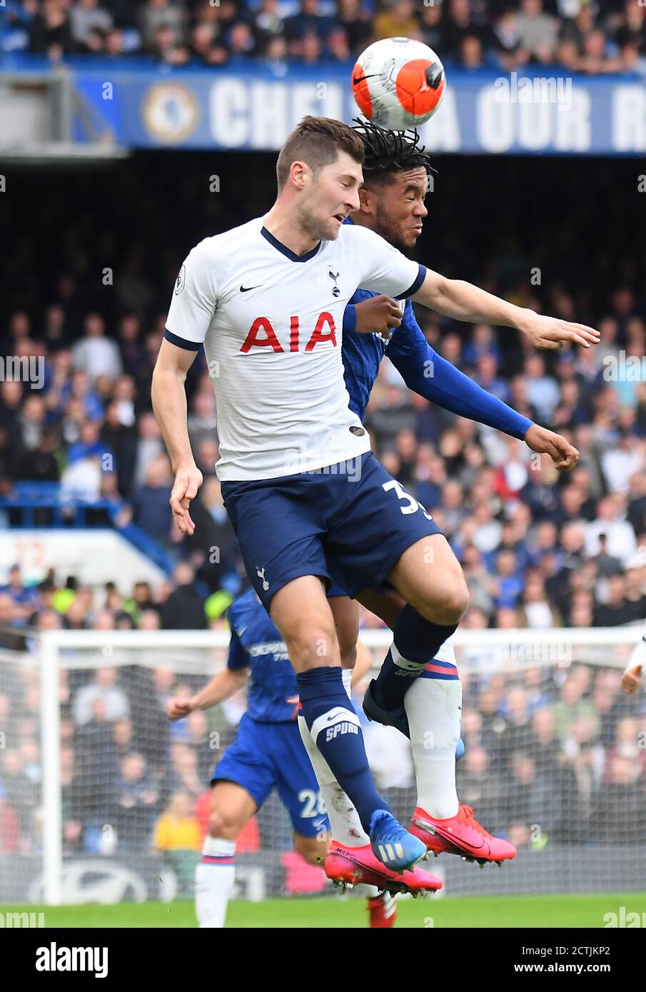 LONDON, ENGLAND - FEBRUARY 22, 2020: Ben Davies of Tottenham and Reece James of Chelsea pictured during the 2019/20 Premier League game between Chelsea FC and Tottenham Hotspur FC at Stamford Bridge. Stock Photo