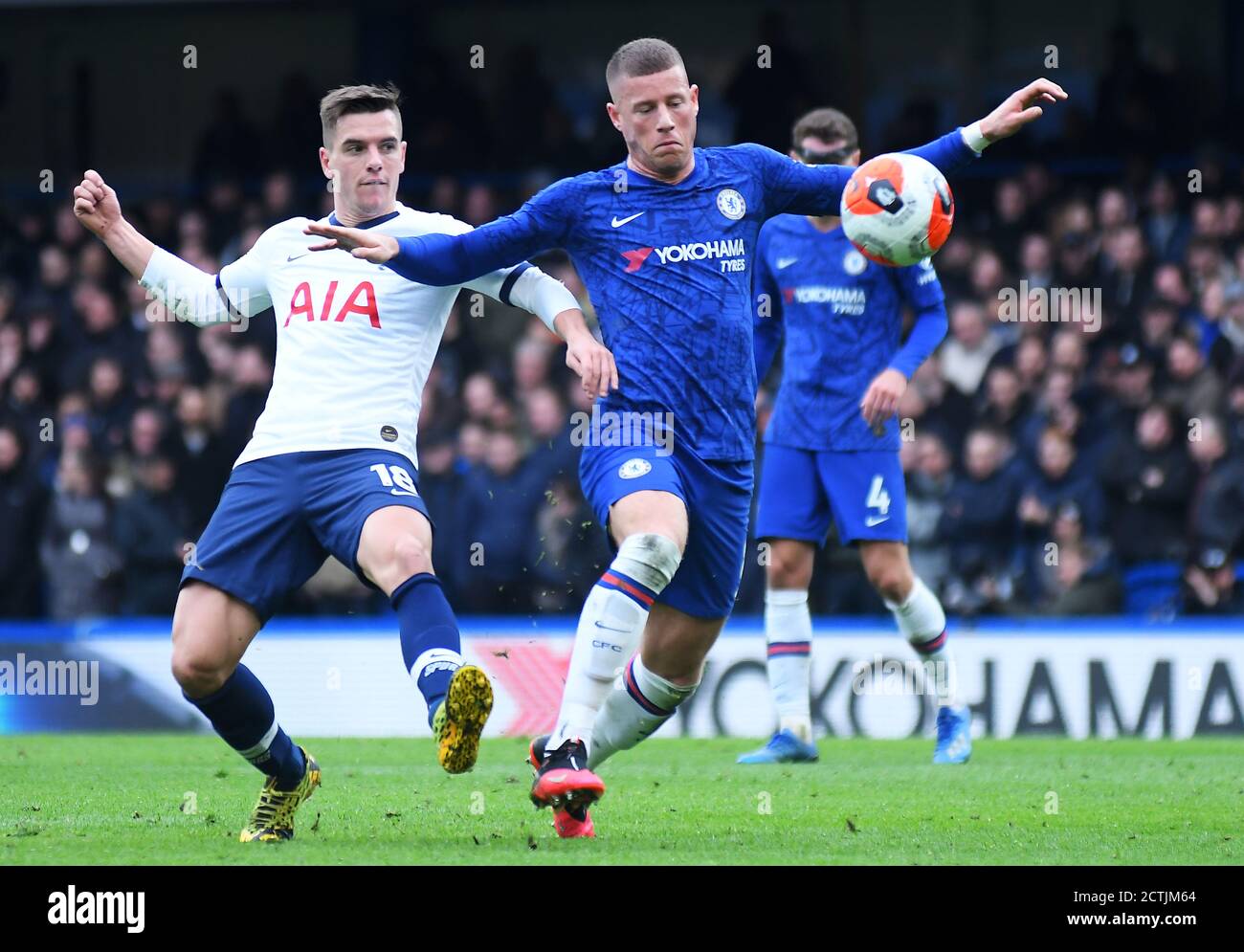 LONDON, ENGLAND - FEBRUARY 22, 2020: Giovani Lo Celso of Tottenham and Ross Barkley of Chelsea pictured during the 2019/20 Premier League game between Chelsea FC and Tottenham Hotspur FC at Stamford Bridge. Stock Photo
