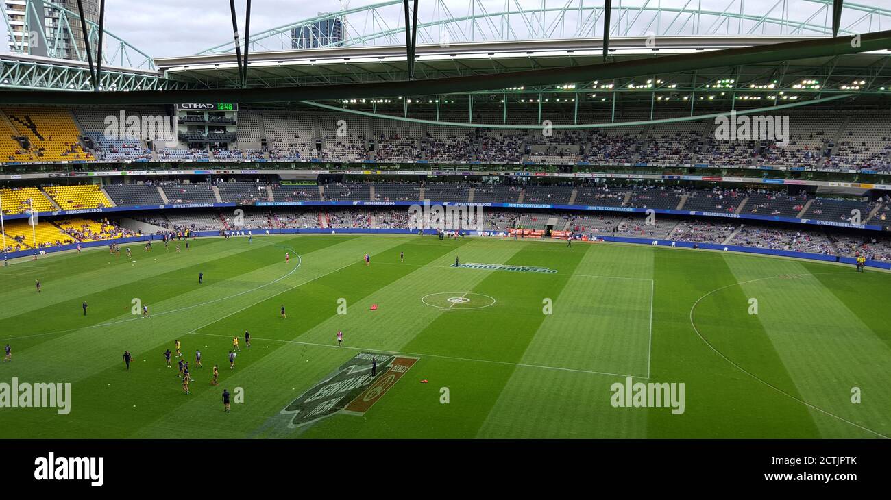 Etihad Stadium, now named Marvel Stadium is a multi-purpose sports and entertainment stadium in the Docklands area of Melbourne, Victoria, Australia Stock Photo