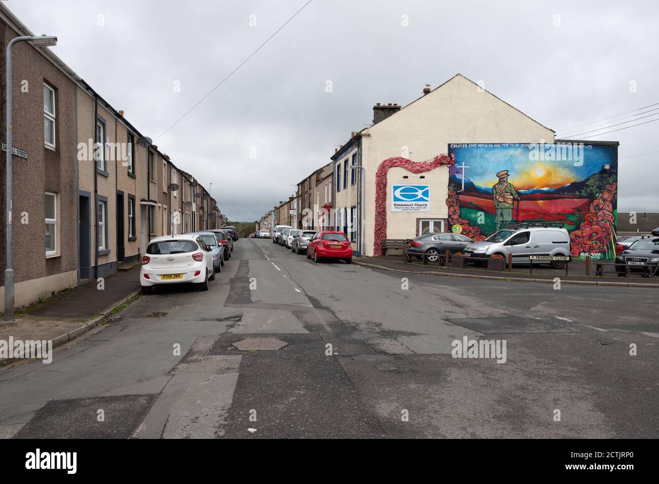 Moor Row, Cumbria, England, UK terraced houses of Dalzell Street and
