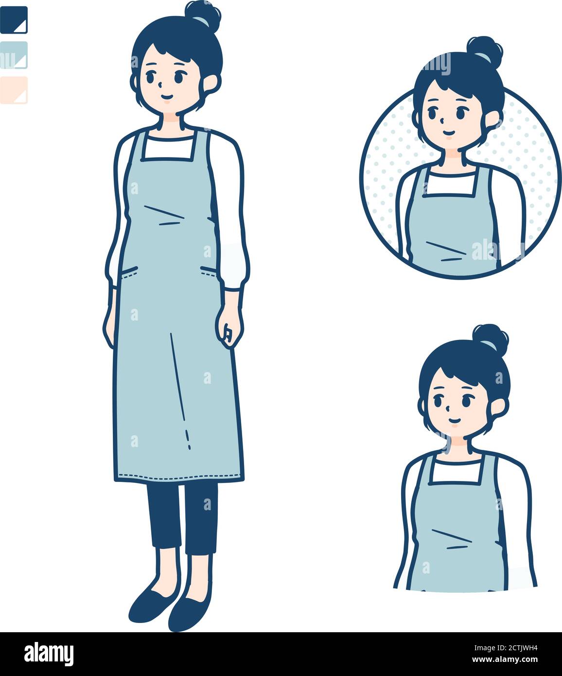 A woman in a apron with Looking sideways images. It's vector art so it ...