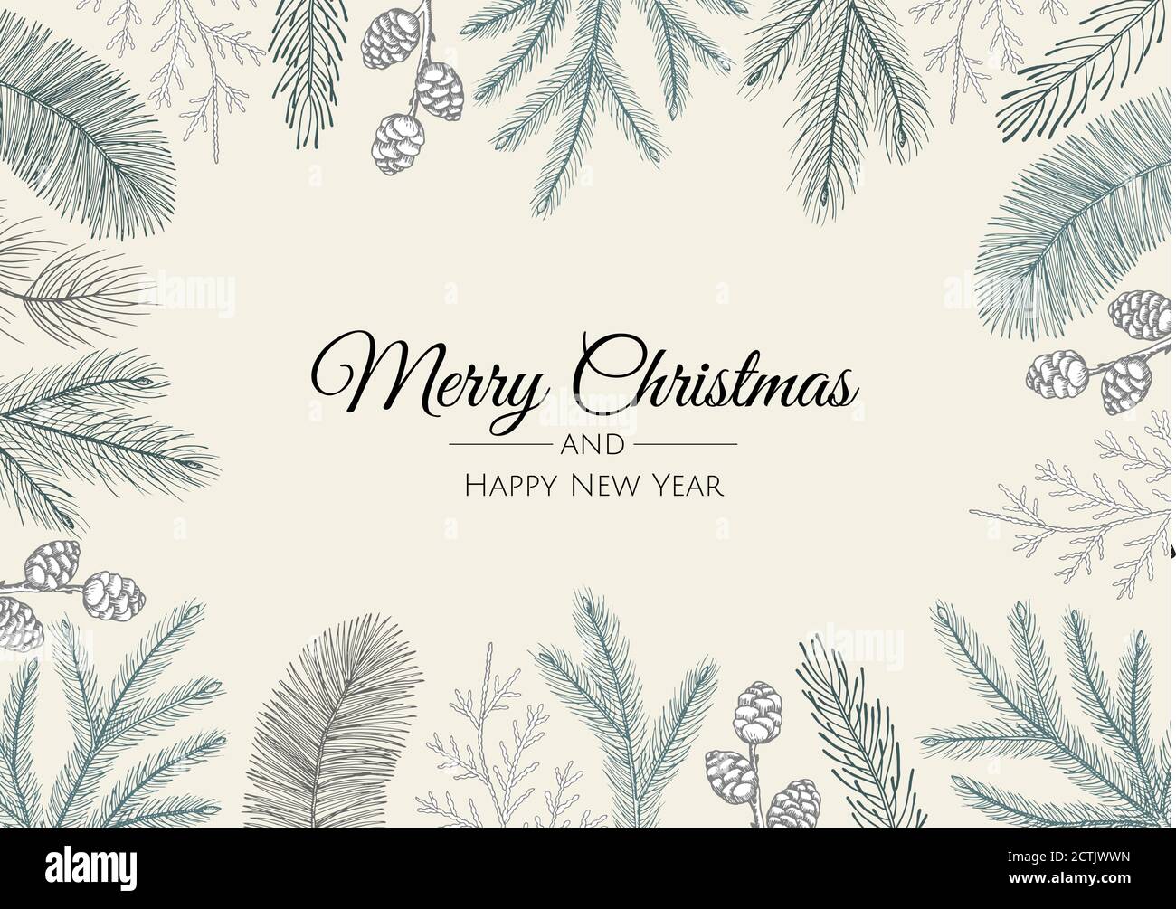 Merry Christmas greeting card with new years tree. Vector holiday ...