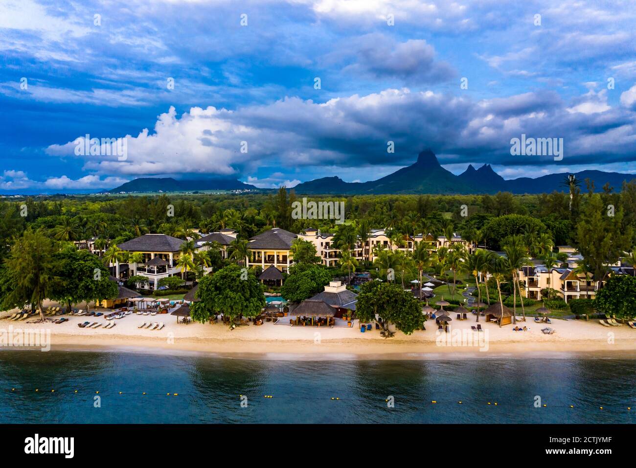 Mauritius, Black River, FlicenFlac, Helicopter panorama of coastal