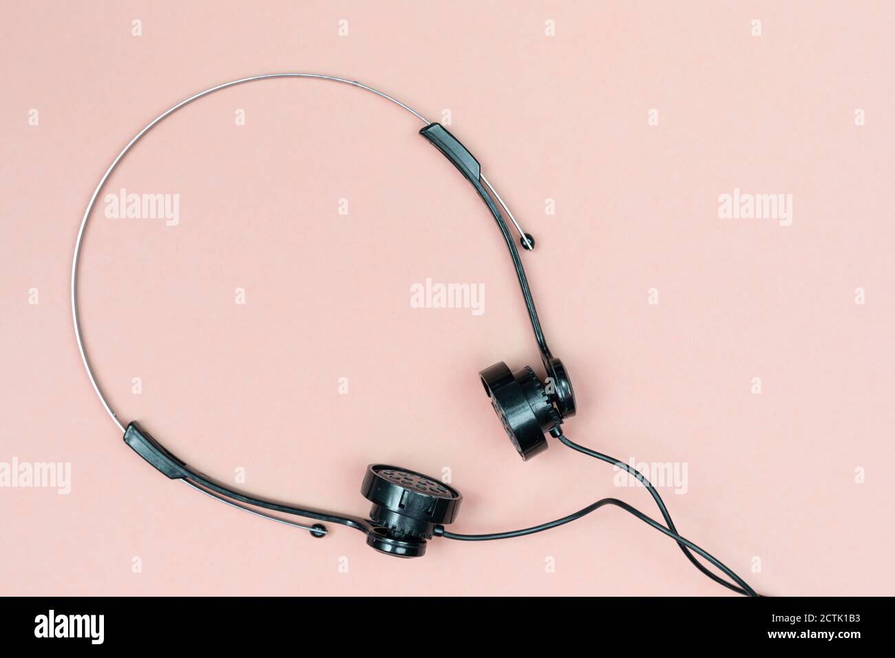 Retro headphones without foam in high angle view Stock Photo