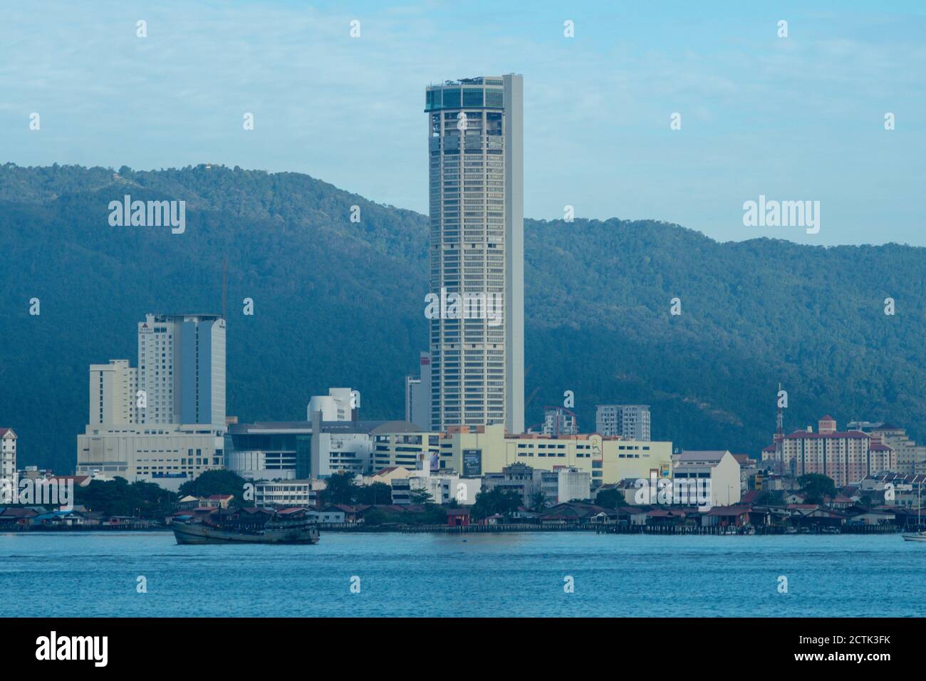 George Town, Penang/Malaysia - Jun 27 2017: KOMTAR building in afternoon from sea. Stock Photo