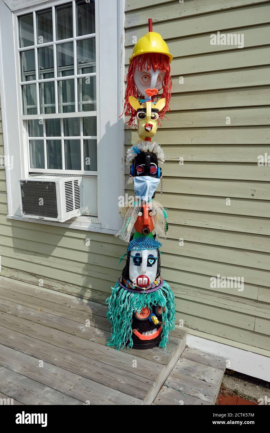mask totum pole at St. Andrews; New Brunswick; Canada Stock Photo