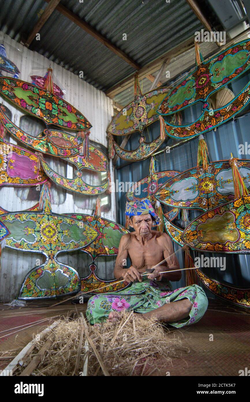 Kota Bahru, Kelantan/Malaysia - Jul 15 2017: Traditional wau bulan making. Stock Photo