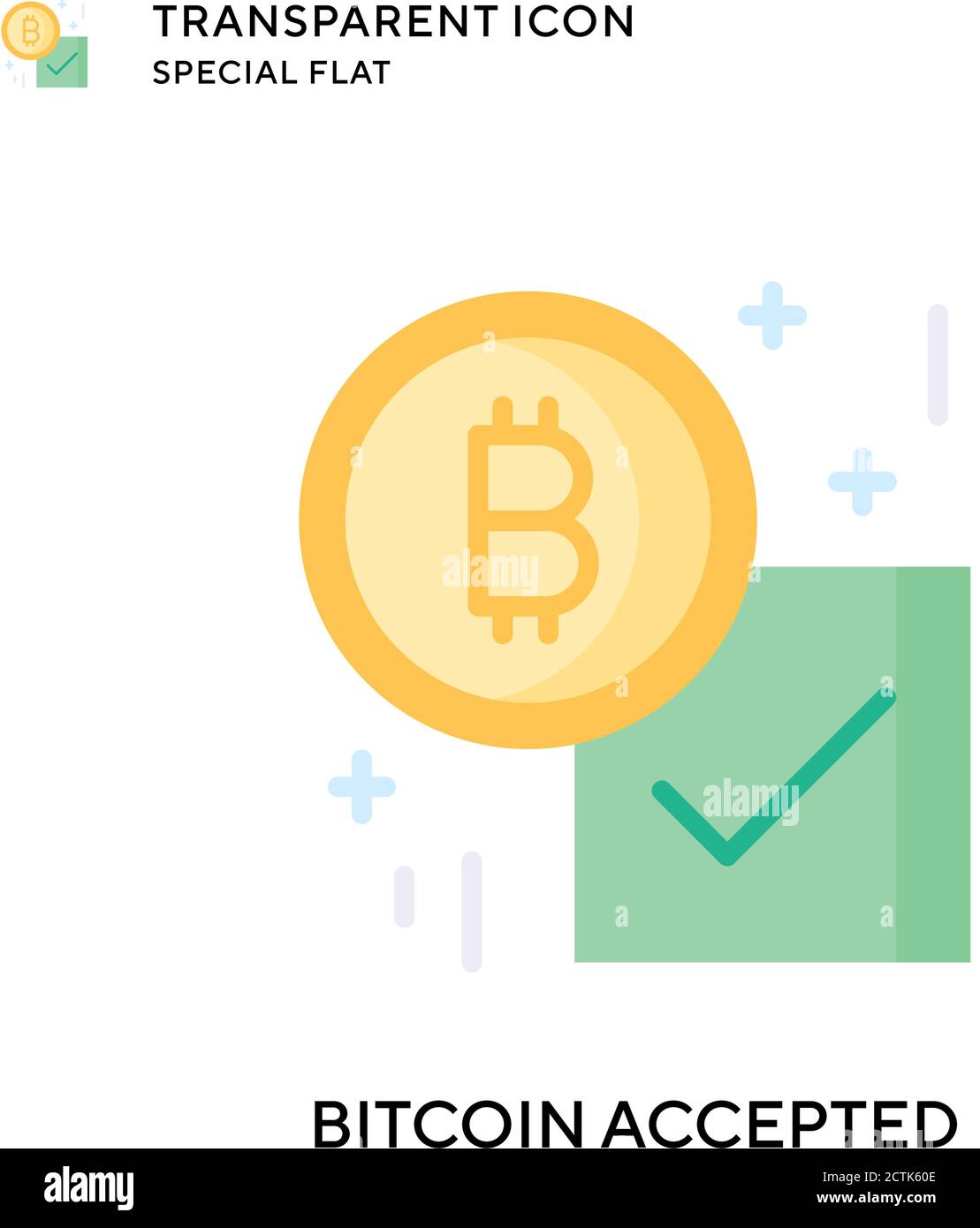 Bitcoin accepted vector icon. Flat style illustration. EPS 10 vector. Stock Vector