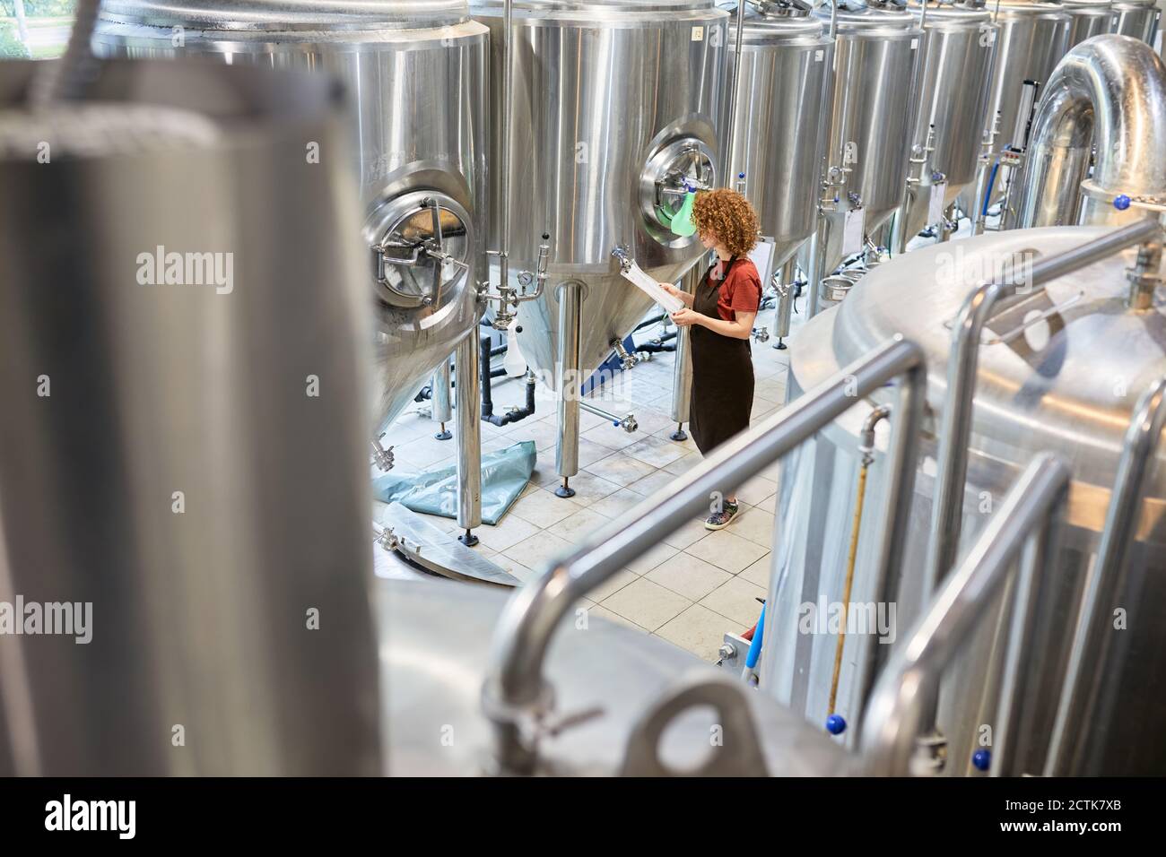 Woman working in craft brewery Stock Photo