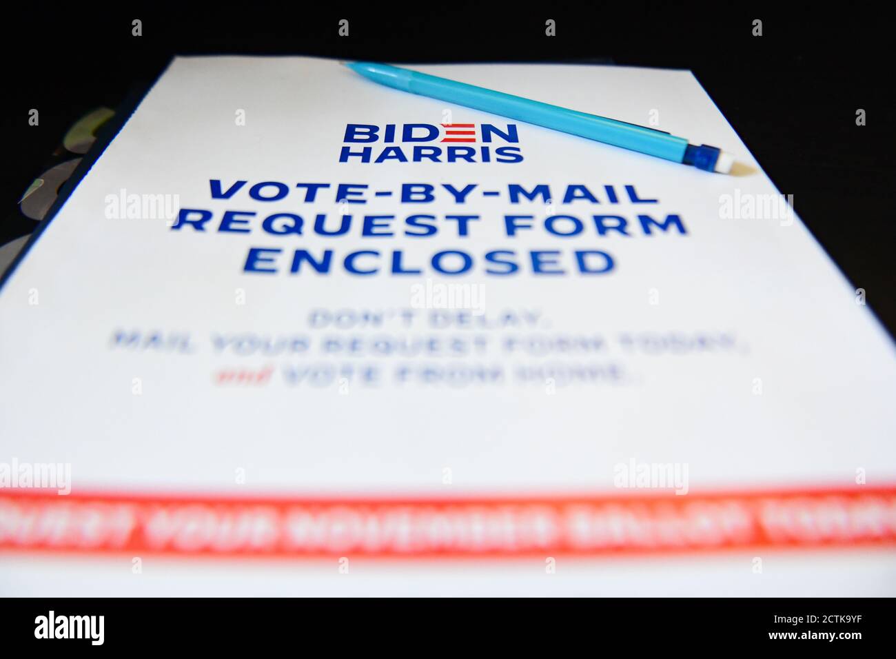 Pennsylvania, USA. 23rd Sep 2020. Vote By Mail | voting by mail - mail-in voting request forms and presidential election voting campaign materials - Joe Biden and Kamala Harris campaign voting information arrives via the United States Postal Office Credit: Don Mennig/Alamy Live News Stock Photo