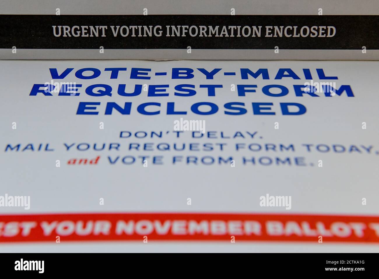 Pennsylvania, USA. 23rd Sep 2020. Vote By Mail | voting by mail - mail-in voting request forms and presidential election voting campaign materials - Joe Biden and Kamala Harris campaign voting information arrives via the United States Postal Office Credit: Don Mennig/Alamy Live News Stock Photo