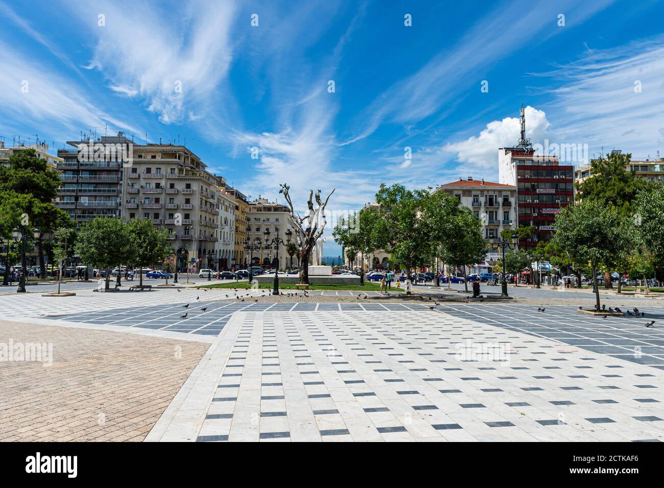 Greece, Central Macedonia, Thessaloniki, Empty Dikastirion Square in summer Stock Photo
