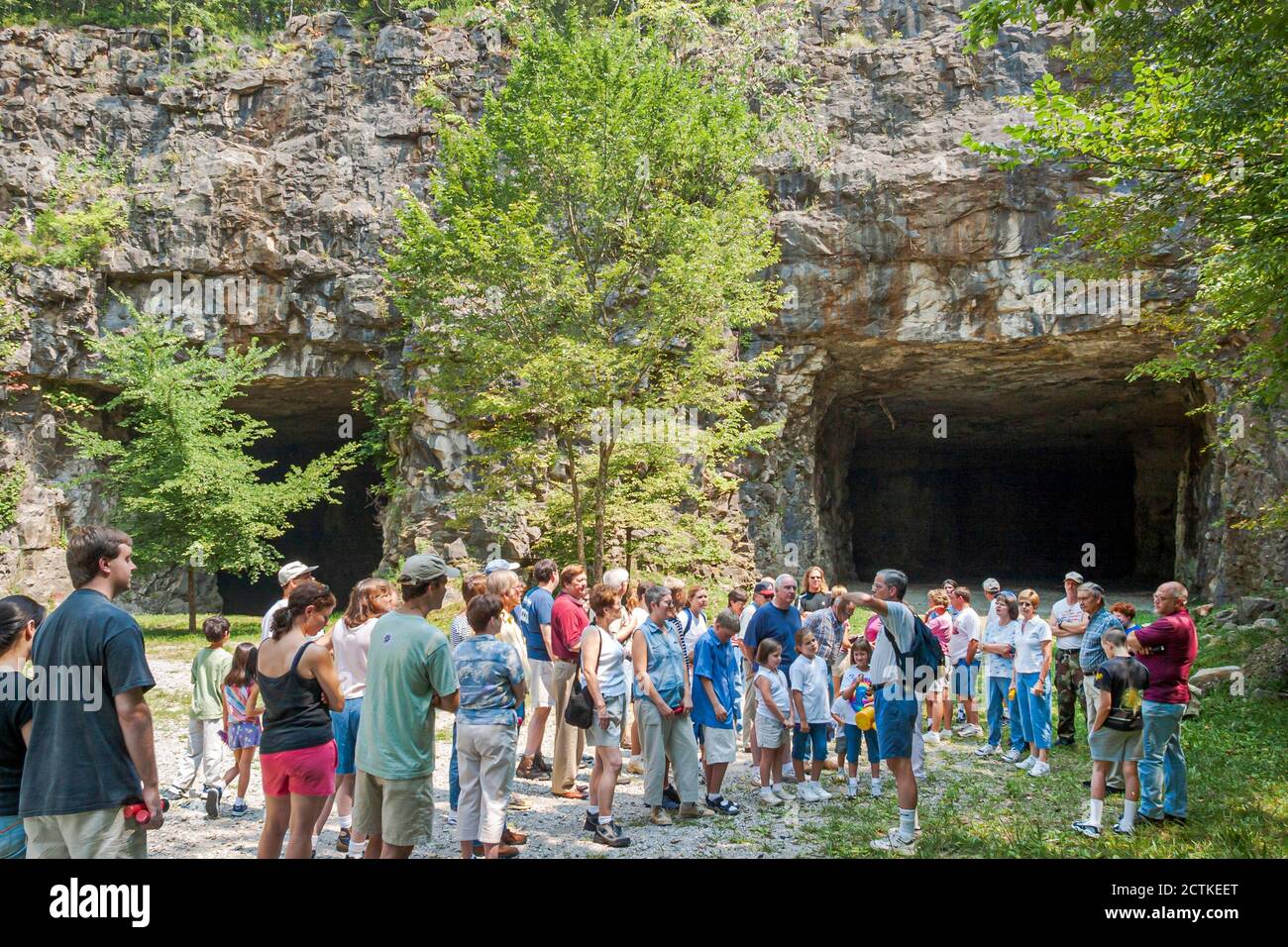 Huntsville Alabama,Land Trust Trails Historic Three Caves,entrance tour group visits visiting, Stock Photo